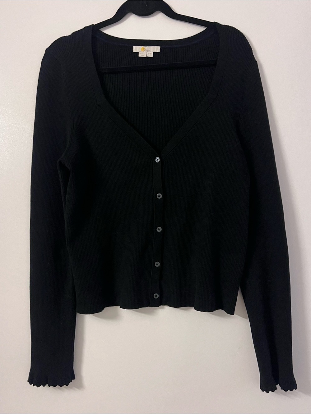 Boden Black Ribbed Button-Front V-Neck Cardigan